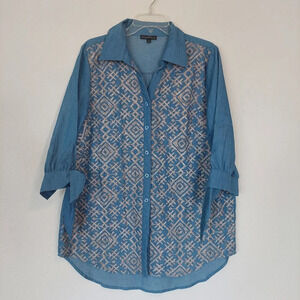 Bua Bua Cotton Embroidered Geometric Tunic Top‎ Size Large